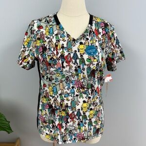 NWT Cherokee Tooniforms Scrub Top Where’s Waldo Scrubs Nurse Uniform Vet CNA